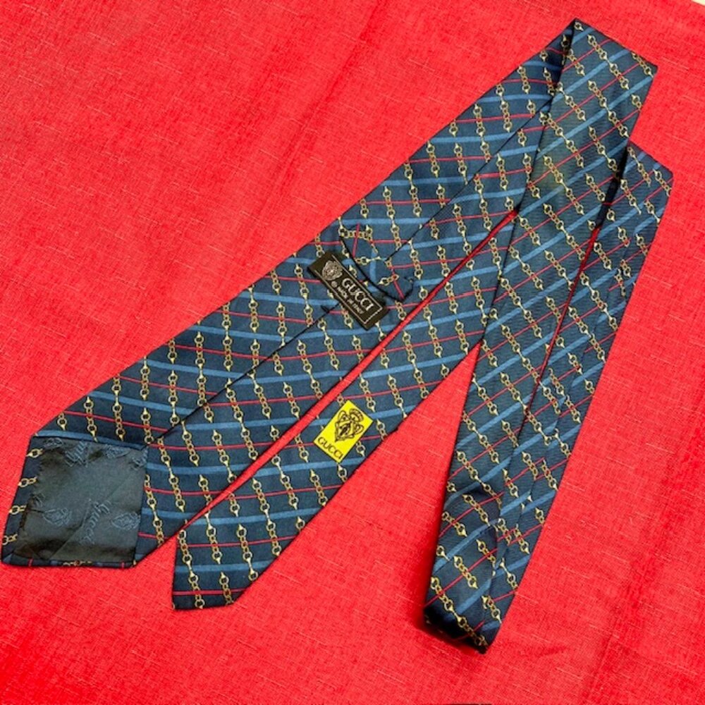 (4) GUCCI 100% SILK MEN'S Neck Ties Blue Stripted Silver Green Gold (Select 1) - Picture 15 of 16